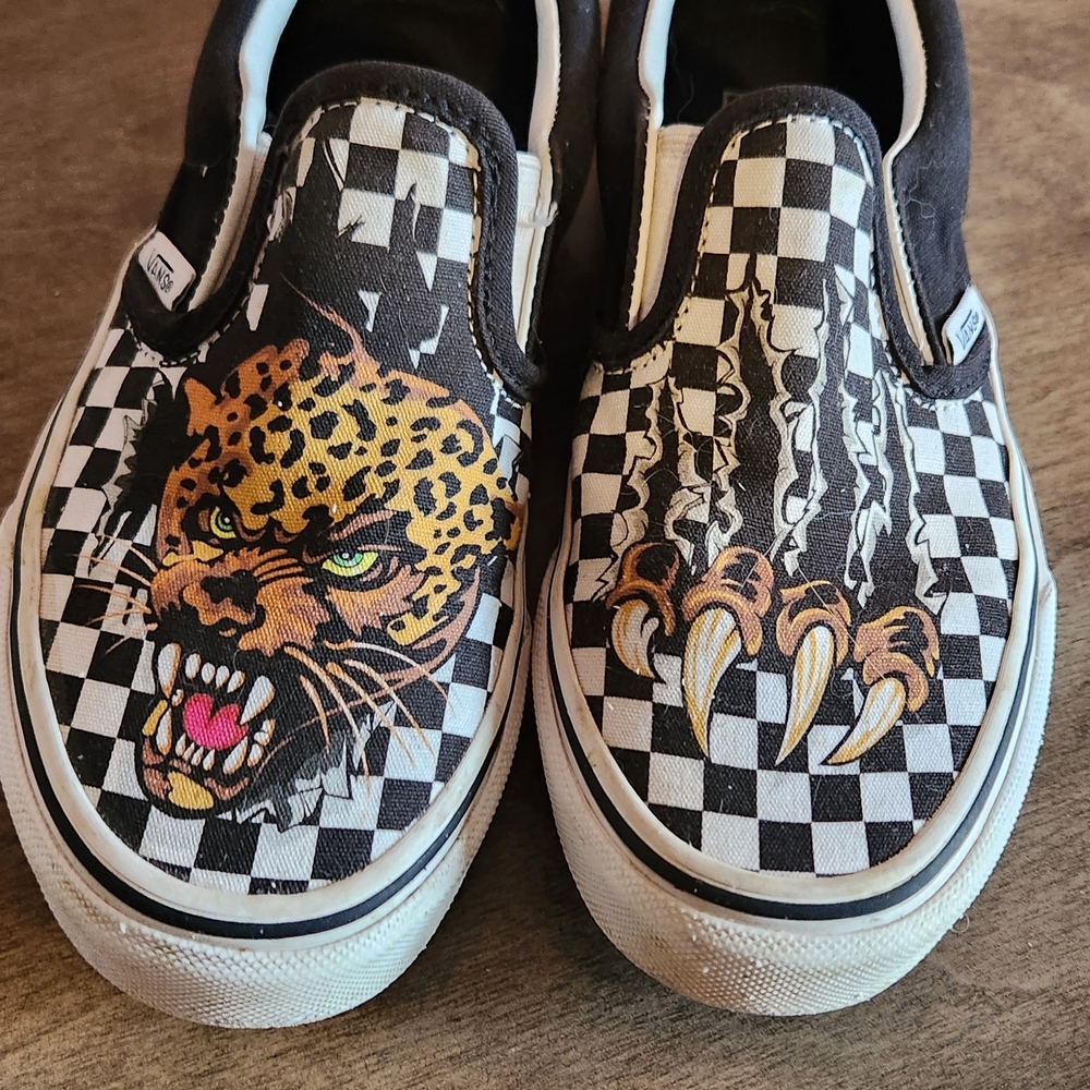 Vans Kids Black and White Leopard Sneakers